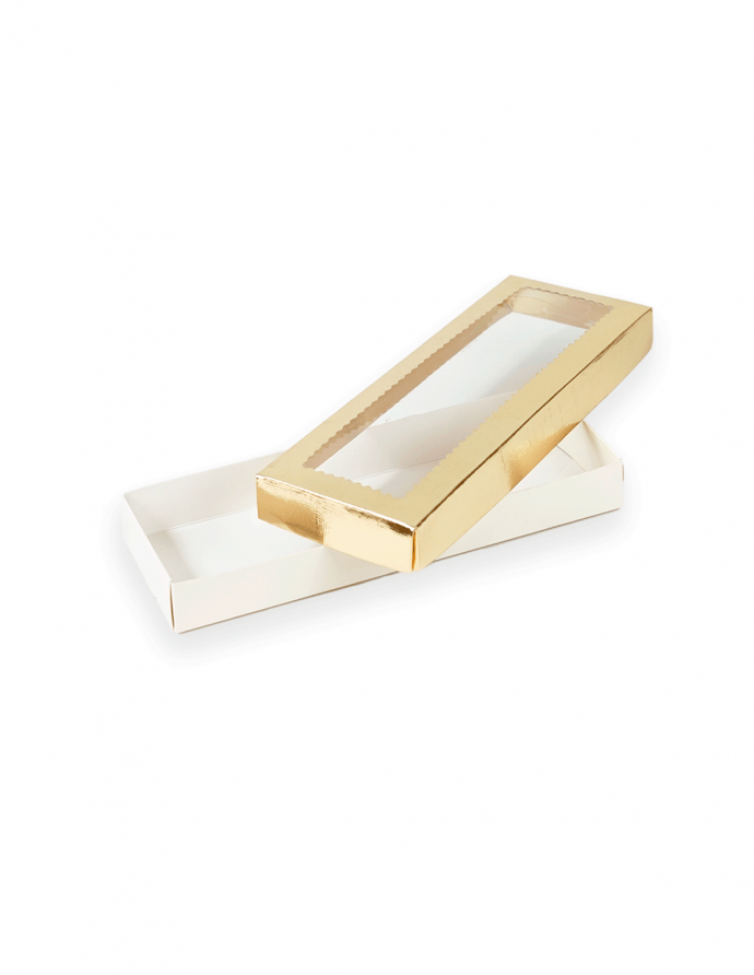 Caja turrón con ventana. 21x3x9 cm. Varios colores. 5 uds