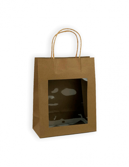 Bolsa asa retorcida kraft ventana plastif.22x11x28cm 12un.