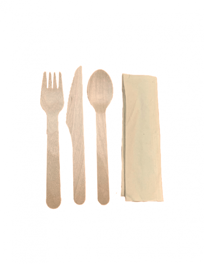 Set de cubiertos con servilleta. 100 uds
