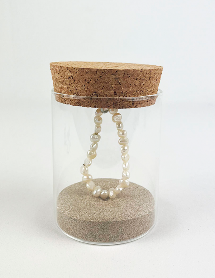 Bote de cristal con tapón corcho 8x10 cm 370 ml