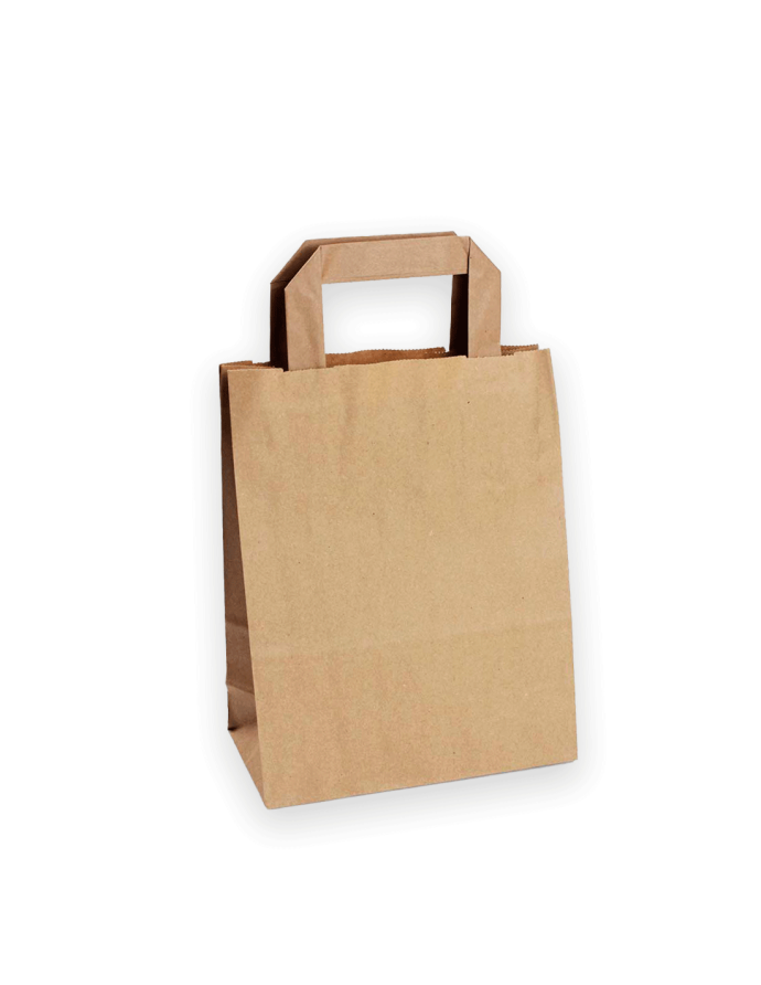 Bolsa asa plana Kraft reciclado 90 gr.  22x10x28 cm.  25 un.