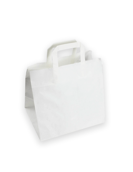 Bolsa de Papel Asa Plana Blanca 26x17x26 cm Celulosa 90 g | Pack 25 unid