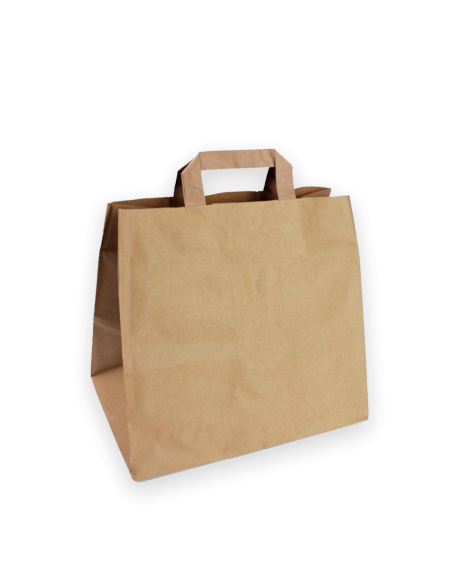 Bolsa de Papel Asa Plana Kraft Reciclado 26x17x26 cm 90g| Pack 25 unid.