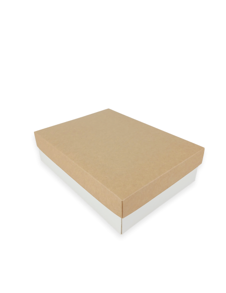 Caja modelo Niza con tapa kraft y base blanca 23x17X6cm