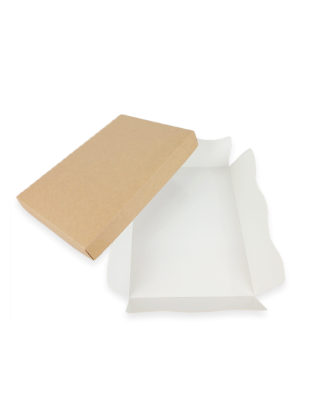 Caja modelo Niza con tapa kraft y base blanca 23x17X6cm