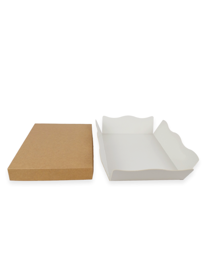 Caja modelo Niza con tapa kraft y base blanca 23x17X6cm