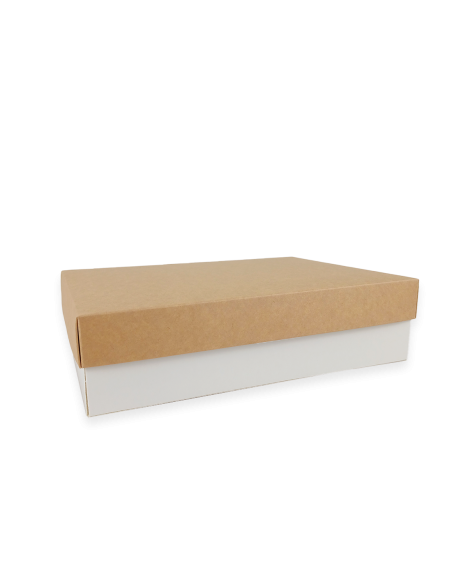 Caja modelo Niza con tapa kraft y base blanca 23x17X6cm