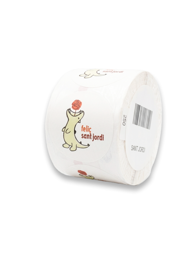 Rollo adhesivos circulares dragón y rosa 250 Unid.