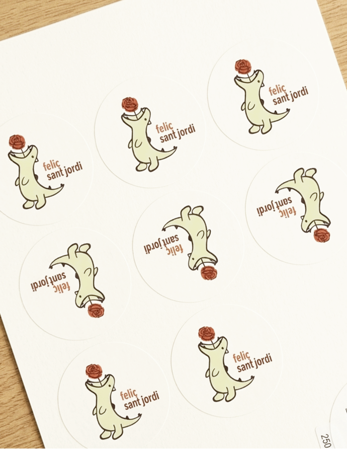 Rollo adhesivos circulares dragón y rosa 250 Unid.