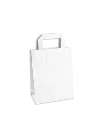 Bolsa asa plana kraft blanco 90g. 18x9x25. 25Unid.