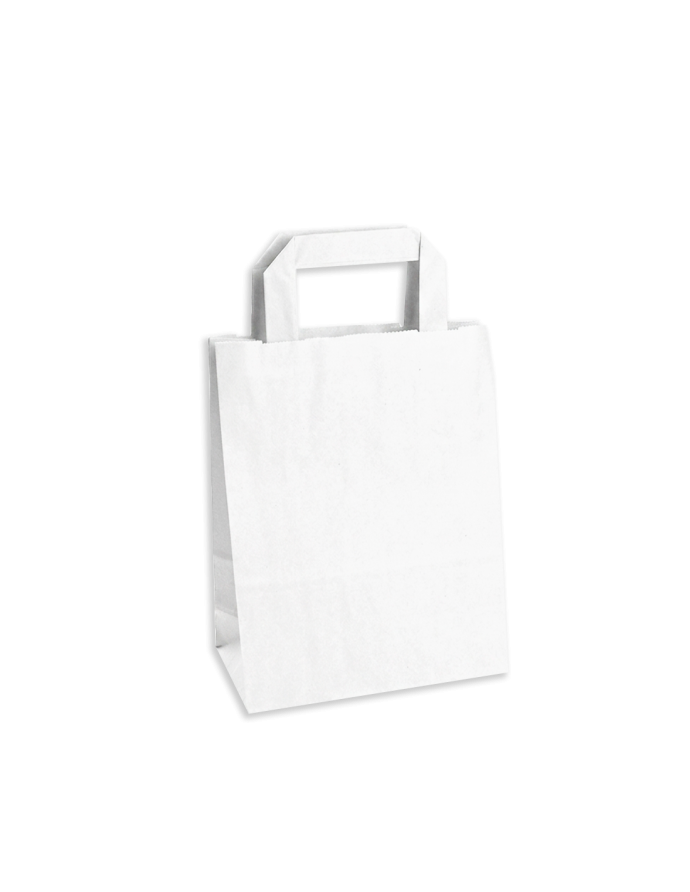 Bolsa asa plana kraft blanco 90g. 18x9x25. 25Unid.